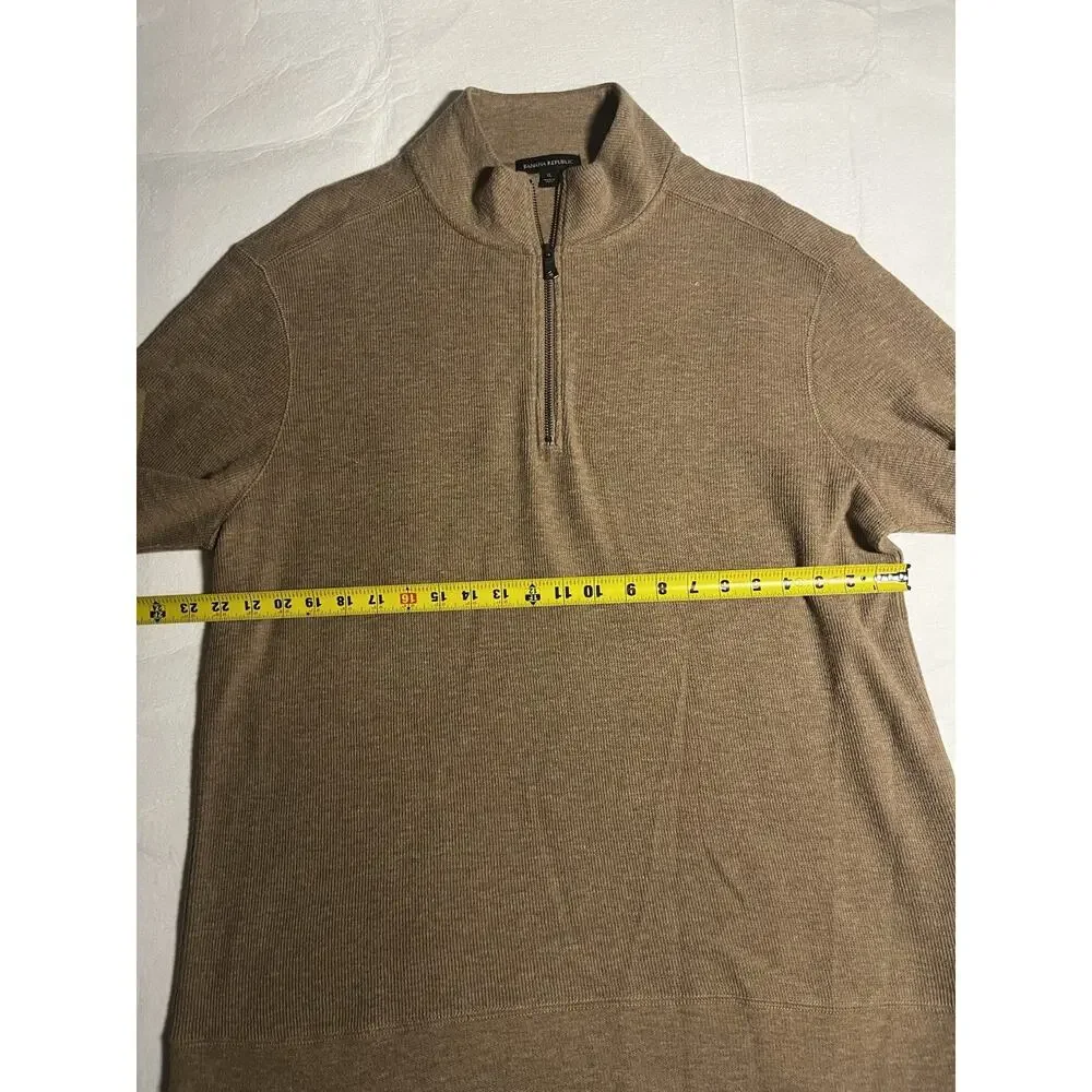 Banana Republic Men’s XL Quarter Zip Pullover Sweater Tan Waffle Knit Mock Neck